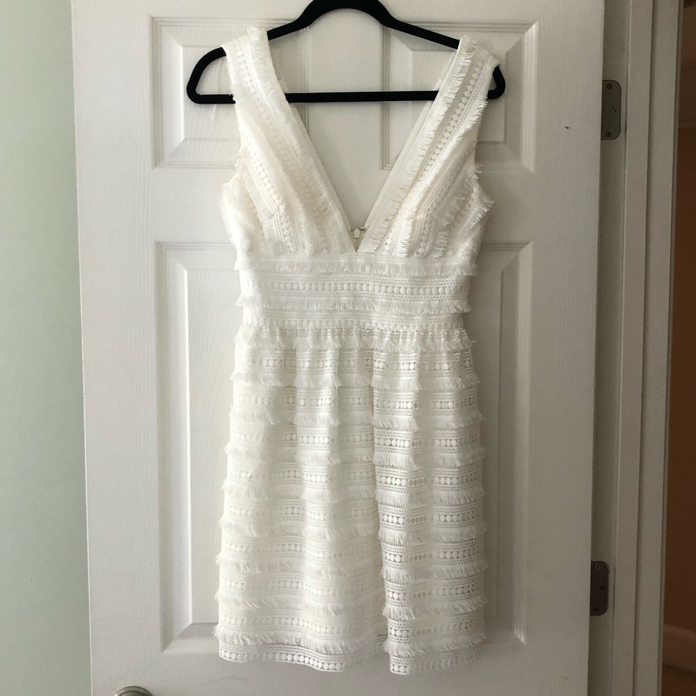 Aidan Mattox White Fringe Mini Dress